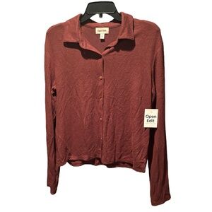 Open Edit Cozy Knit Lounge Top in Brown Raisin Medium NWT